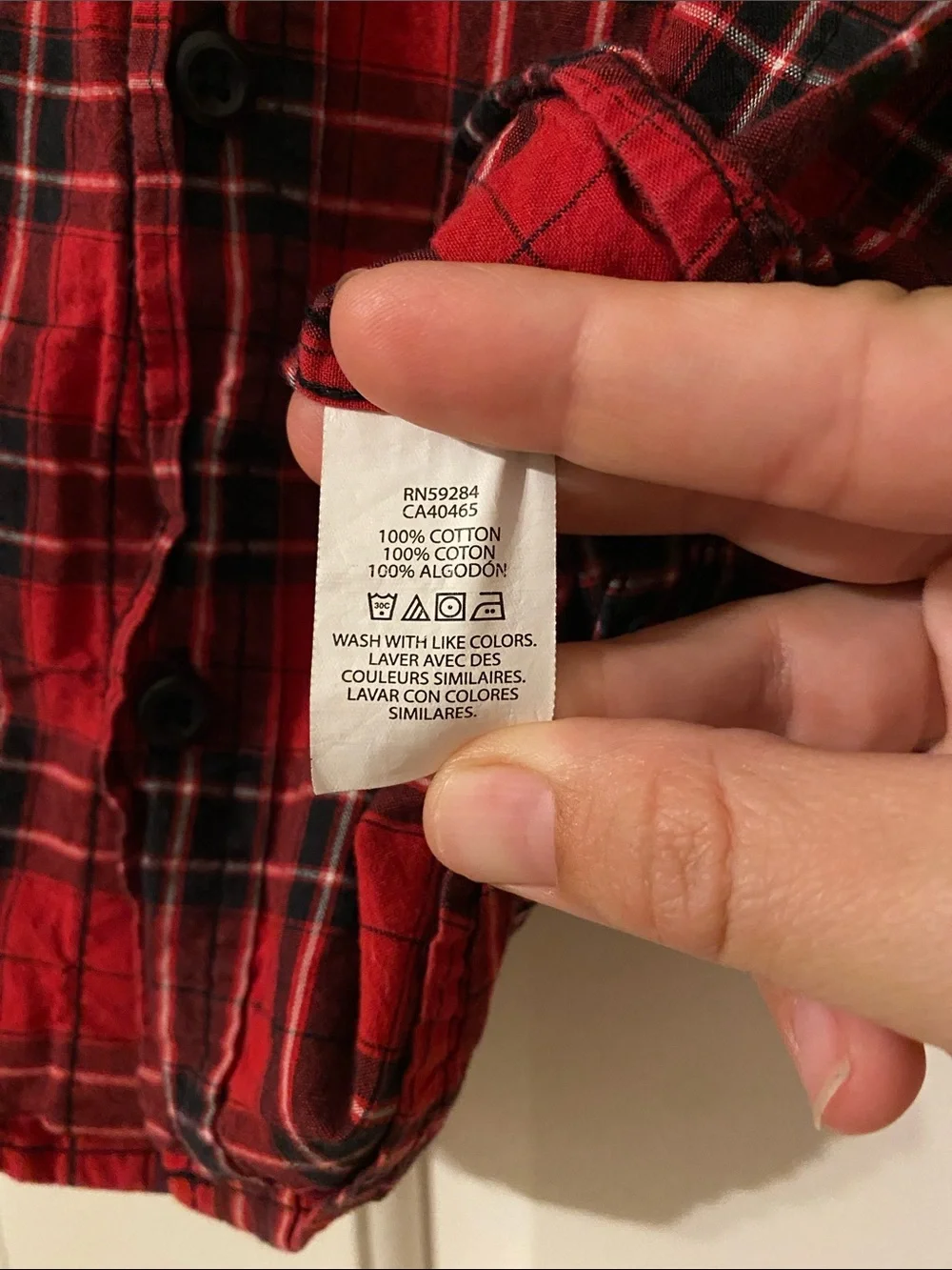 Red and black plaid buttondown shirt